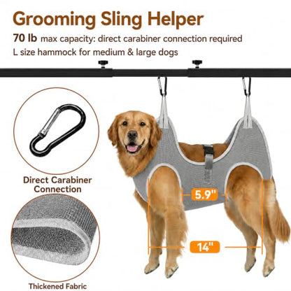 H Shape Dog Grooming Arm for Table, L Size Hammock, 42" H, 31-43" W | Heavy Duty, Adjustable Grooming Stand, Clamp Fits up to 2.76", with Hammock & 2 Nooses for Home Grooming & Nail Trimming - size: L Hammock (Leg Spacing: 5.9–14″)