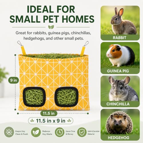 Rabbit Hay Feeder, Guinea Pig Hay Holder & Bunny Hay Feeder – Durable Hanging Hay Bag for Rabbits Chinchillas Guinea Pigs Bunnies – Chew-Resistant Hay Holder for Small Animals (Chessboard) - color: Chessboard