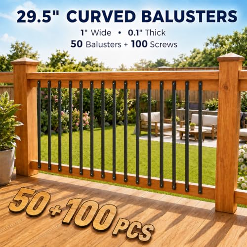 50 Pack 29.5 in Fluted Aluminum Deck Balusters Black | Rust-Resistant Powder Coating, Pre-Drilled Holes, Side-Mount Fastening, for Porch, Staircase, Balcony & Patio Railing - size: 29.5 inch (Thickness: 0.1 inch)