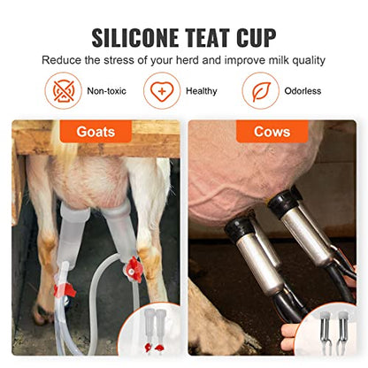 VEVOR Goat Milking Machine, 6 L 304 Stainless Steel Bucket, Electric Automatic Pulsation Vacuum Milker, Portable Milker with Food-Grade Silicone Cups and Tubes, Adjustable Suction for Cows and Sheep - size: 6 L