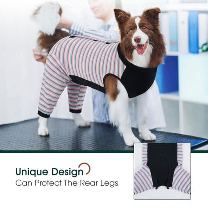 Kuoser Dog Recovery Suit with Anti Licking Rear Leg Sleeve, Purple M - color: Purple Stripes, size: Medium (Back Length: 34cm / 13.38")