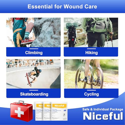 Niceful Silicone Foam Dressing 4"x4", Waterproof Silicone Bandages with Border Adhesive, High Absorbency Bed Sore Bandages Wound Care Dressing (2.5"X2.5" Pad), 5 Packs, FSA HSA Eligible | Bordered Silicone Foam, 5-Layer Exudate Lock, Waterproof Painless R