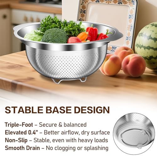 Stainless Steel Strainers for Kitchen, Stainless Steel Colander, Kitchen Strainer for Pasta Fruit Veggie Hot Food, 2 Pack Strainers and Colanders(2QT & 3QT), Dishwasher Safe, Silver - size: 2+3QT