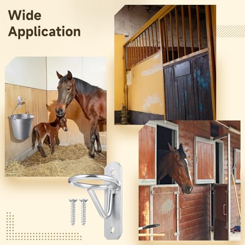 10 PCS Bucket Hook Hangers, Horse Stall Metal Horse Water Bucket Hooks, Heavy Duty Horse Accessories, Wall Mount Bucket Holders for Horse Stall Stable Farmhouse Supplies, Silver