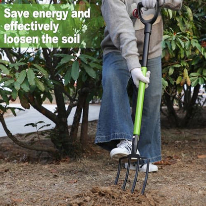 Pitch Fork,4-Tine,45-Inches Garden Fork with Steel D-Handle for Gardening | Pitchfork with Ergonomic Fiberglass Handle and Metal Tine,45 Inch Spading Fork for Mulching,Composting and Loosening Soil