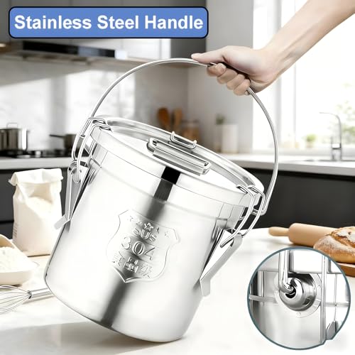 21L/5.5 Gal 304 Stainless Steel Containers with Lids 716 Oz Kitchen Airtight Canisters Stainless Steel Bucket Metal Food Storage Rice Containers Flour Storage Airtight Container - size: 21L