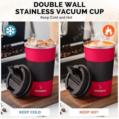 MOMSIV 17oz Travel Coffee Mug, Insulated Coffee Cup with Leakproof Lid - color: B-Dark Red-17oz