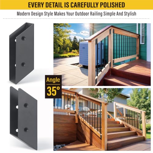 8 Pair(16pack) 35° Stair Stainless Steels Deck Railing Bracket Connectors, for 2x4 (Actually 1 ½" x 3 ½") Wood Deck Railing Post to handrail Connection (Matte Black) - size: Angles 35°
