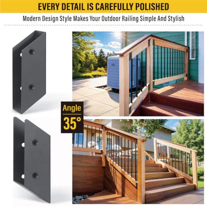 8 Pair(16pack) 35° Stair Stainless Steels Deck Railing Bracket Connectors, for 2x4 (Actually 1 ½" x 3 ½") Wood Deck Railing Post to handrail Connection (Matte Black) - size: Angles 35°