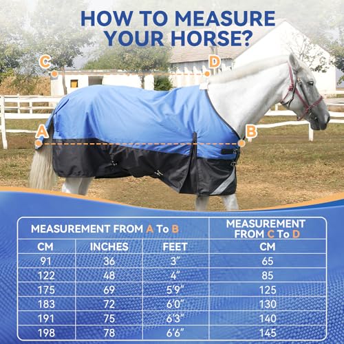 72” Winter Horse Blanket, 1200D Waterproof Poly Horse Turnout Blanket, Tear-Resistant Warmth Horse Blanket with Snuggit 220G Filling, Breathable Thick Turnout Blankets for Horse - size: 72”