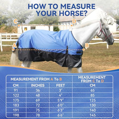 72” Winter Horse Blanket, 1200D Waterproof Poly Horse Turnout Blanket, Tear-Resistant Warmth Horse Blanket with Snuggit 220G Filling, Breathable Thick Turnout Blankets for Horse - size: 72”
