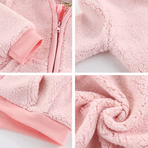 Newborn Infant Baby Boys Girls Cartoon Fleece Hooded Jacket Coat with Ears Warm Todder Kids Outwear Coat Zipper Up 0-6Y - color: Pink, size: 3-6 Months