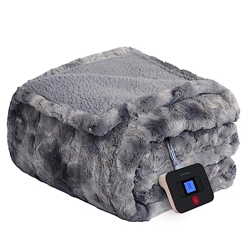 Westinghouse Heated Blanket Full Size, Faux Fur with 10 Levels, Grey - color: Grey, size: Full 80" x 84"