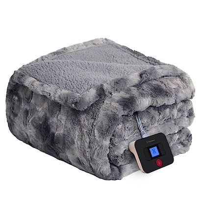 Westinghouse Heated Blanket Full Size, Faux Fur with 10 Levels, Grey - color: Grey, size: Full 80" x 84"