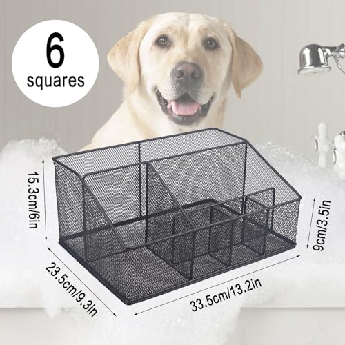 Universal Pet Grooming Supplies Organizer, Dog Storage Organizer for Grooming Supplies, 6-Compartment Mesh wire Dog Stuff Storage Organizer for Dogs Cat Grooming Blanket,Shampoo,Trimmer,Clipper,Brush