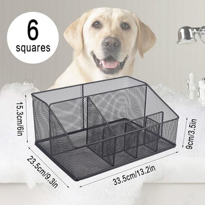 Universal Pet Grooming Supplies Organizer, Dog Storage Organizer for Grooming Supplies, 6-Compartment Mesh wire Dog Stuff Storage Organizer for Dogs Cat Grooming Blanket,Shampoo,Trimmer,Clipper,Brush