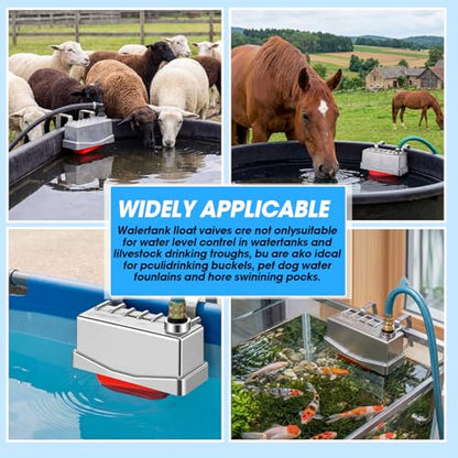 Threlaco 2 Pack Float Valve Automatic Water Level Control for Tank,Aluminum | Auto-fill Trough Float for Livestock Cattle Goat Horse, Stock Tank Pond Reservoir Aquarium, Threaded Connection Waterer
