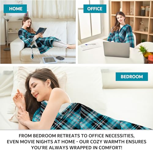 Beautyrest Heated Electric Throw - Sherpa/Berber, 3 Heat & Washable - color: Aqua Plaid, size: 50 in x 64 in