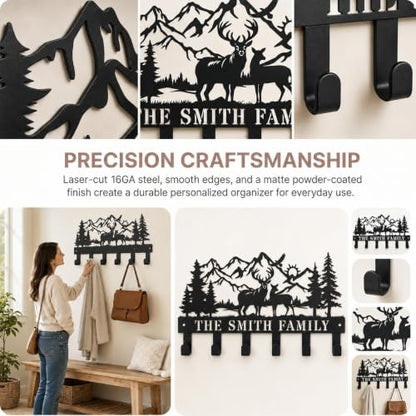 Personalized Deer Metal Coat Hooks Wall Mount and Coat Rack Hanger for Hanging and Storage Ideal for Living Room, Hallway, Office, Backpack, Bags, Towel, Clothes and Hat - color: Personalized Deer Mountain