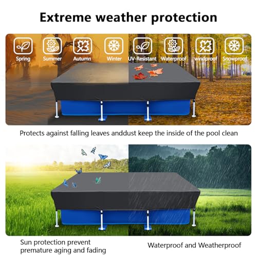 87x59 Rectangular Pool Cover Drawstring 7 ft with 7 x 4 Above Ground Pool 86 x 59 Solar Frame Rectangle Pool Cover Protector 87x60 Winter Pool Cover for Cold and UV Resistant, Dustproof - size: 87 x 59 in