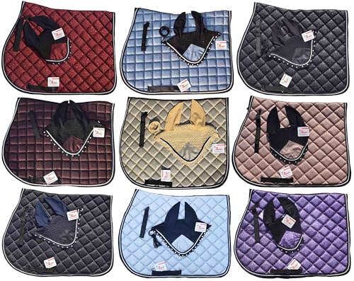 Red Glitter Saddle Pad Set Matching Ear Bonnet | Equestrian Show Gear | Horse Riding Matchy Set | Dressage or Jumping/Hunter - size: Pony