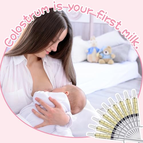 Trelaco 50 Sets 3 Ml Breast Milk Syringes No Needle Colostrum,3 Ml | Sterile Sealed with Caps and Cup, Baby Name Labels, Needle-free Harvesting for Storing Freezing Milk, For Postpartum Moms - size: 3 ml
