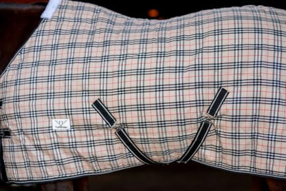 TuffRider Comfy Standard Neck Medium Weight Stable Blanket- 1200D, 200 GSM- Beige and Black Plaid- 81 - size: 81