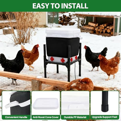 Heated Chicken Waterer,3 Gallon Chicken Poultry Water Heater with Stand for Winter with 8 Nipples + 4 Extras (black, 3 Gallon)