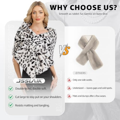 Women's Luxe Short Pile Faux Fur Coat with Shawl Collar - color: Icy Frost Leopard