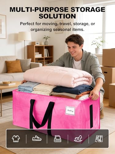 HOMESURE Supports 200lbs Heavy Duty Moving Bags - Strong Zipper & Wrap-Around Handles - Water-Resistant Storage Totes, Durable Alternative to Moving Boxes - 8 Pack - Pink - color: Pink