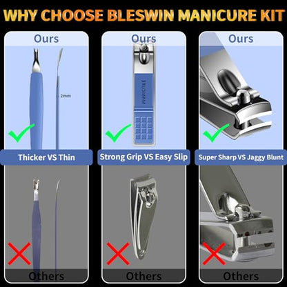 Manicure Set 16Pcs Nail Clippers Set Manicure Kit Professional Stainless Steel Pedicure Kit Nail Care Kit for Women Men with Luxurious Travel Bag, Suitable for Home, Travel, and Salon (Blue) - color: 16Pcs-Blue