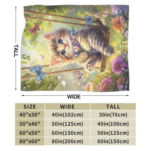 Funny Cat Blanket Gifts for Girls Boys Butterfly Throw Blankets Cute Cat on a Swing Fleece Flannel Stuff Soft Lightweight Flowers Plush Blanket for Kids Teens Adults Bed Sofa Decor 60"x50" | Cute Cat on a Swing Stuff Fleece Flannel Throws Soft Lightweight