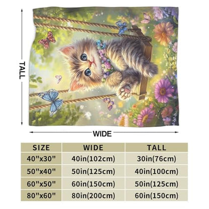 Funny Cat Blanket Gifts for Girls Boys Butterfly Throw Blankets Cute Cat on a Swing Fleece Flannel Stuff Soft Lightweight Flowers Plush Blanket for Kids Teens Adults Bed Sofa Decor 60"x50" | Cute Cat on a Swing Stuff Fleece Flannel Throws Soft Lightweight