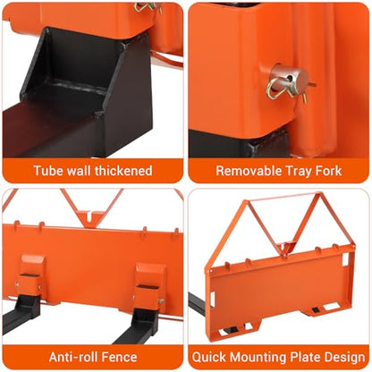 GarveeTech 46 in Skid Steer Pallet Forks, Heavy Duty 3200 LBS Capacity Skid Steer Forks Attachment for Tractors and Loaders, Quick Attach Mount, Orange