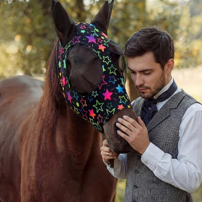 Weewooday 2 Pieces Horse Fly Masks for Horses Soft Fly Masks for Ears Smooth and Elasticity Mask with UV Protection(Star,M) - size: M