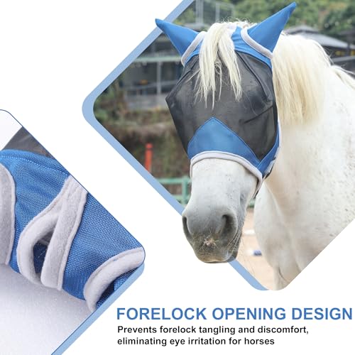 Horse Fly Mask with Ears, Full Face Equine Fly Mask UV Protection - color: Royal Blue, size: Cob (Medium)