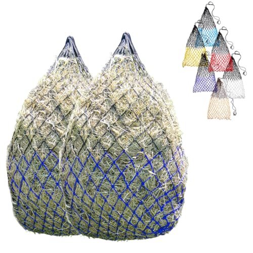 Set of 2 42" Soft Mesh Hay Nets with 2" Holes, Fits 4-6 Flakes of Hay (42", Yellow/Black) - color: Yellow/Black
