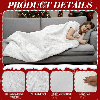 Tudomro 50x60 Winter Throw Blanket White Snowflake 3D Textured Embroidered Winter Holiday Blanket Plush Fuzzy Faux Fur, Neutral Farmhouse & Modern Home Decor for Sofa Couch Bed - style: Snowflawer White