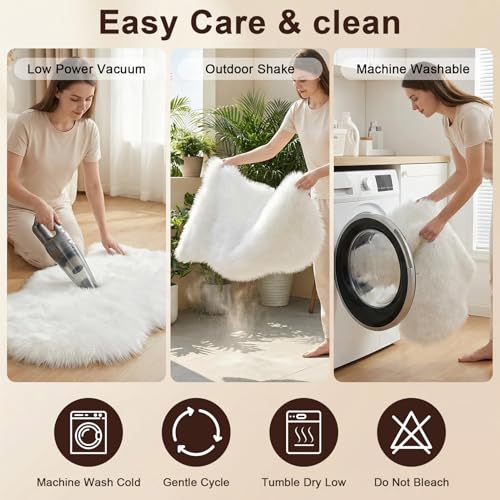 duduta White Faux Fur Throw Rug 2x3 ft, Small Bedside Rug Dorm Chair Cover - color: White, size: 2' x 3'