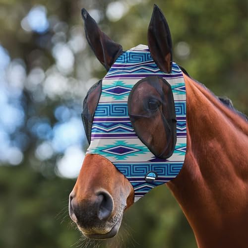 WeatherBeeta ComFiTec Stretch Fly Mask with Ears, Purple Navajo Print, Medium - color: Purple Navajo Print, size: M