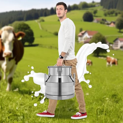 Stainless Steel Milk Can, 12L/3.16 Gallon Heavy Duty Airtight Storage Canister Milk Bucket with Lid, Embedded Silicone Milk Jug Wine Pail Water Cereals Bucket with Three Latches and Two Handles - size: 12L/3.16Gal