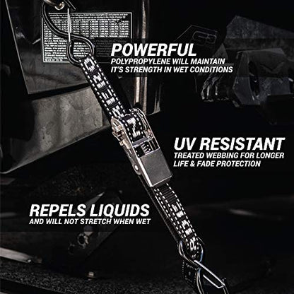 Stainless Boat Tie Down Straps to Trailer (Pack of 2) - 2,400lbs Break - 1" x 2.5’ Heavy Duty Ratchet Boat Straps UV Treated - Made in New Zealand - color: Black, size: 2.5ft
