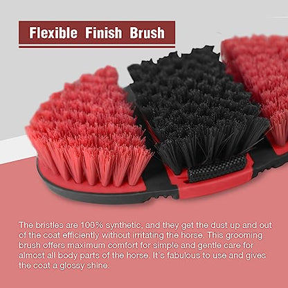 Harrison Howard Flexible Finish Horse Grooming Brush - Bendable and Convenient for Scrubbing, Comfortable Hold in Hand - Red - color: Red