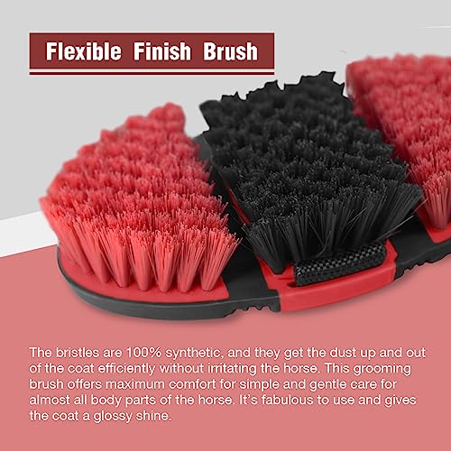 Harrison Howard Flexible Finish Horse Grooming Brush - Bendable and Convenient for Scrubbing, Comfortable Hold in Hand - Red - color: Red