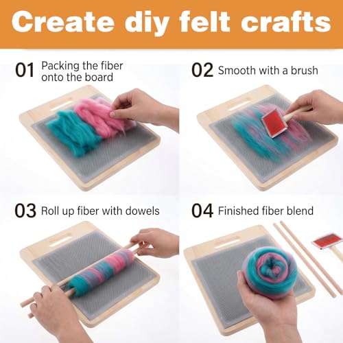 1pcs Wooden Wool Blending Board Set with Wool Brush & Wools Carder | Complete Fiber Prep Kit with Board, Brush, Dowels for Rolags & Batts | Ideal for Drum Carders for Wools