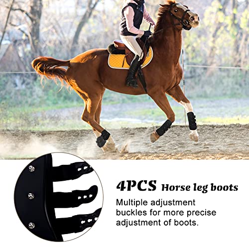 MAYiT Horse Tendon Boots (4 pcs - Front & Hind), PU Shell Tendon Fetlock Brace Guard Boots for Riding Shock Absorbing Jumping Competition Protection