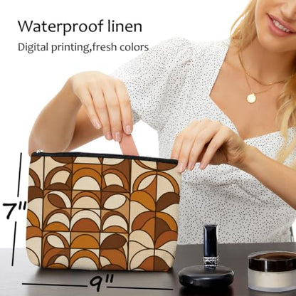 Blue Leaves Retro Boho Print Makeup Bag Brown Cosmetic Bag - color: Multicolor 1600