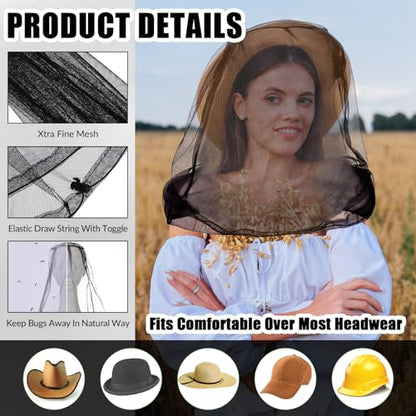 HESTYA 4 Pack Mosquito Head Net Face Mesh,Black, Beige - color: Black, Beige