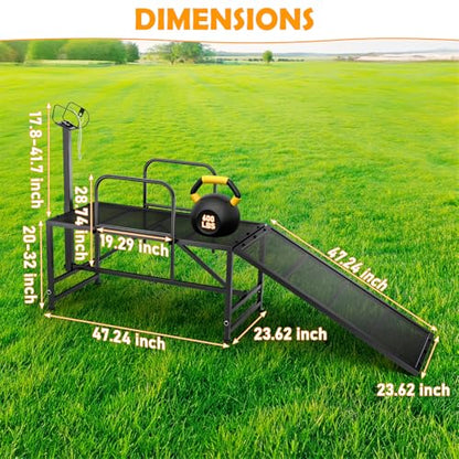 Goat Stand with Ramp for Sheep & Goats, Adjustable Height 20"-32", 47x23" Metal with Headpiece & Nose Loop for Hoof Trimming, Milking & Shearing