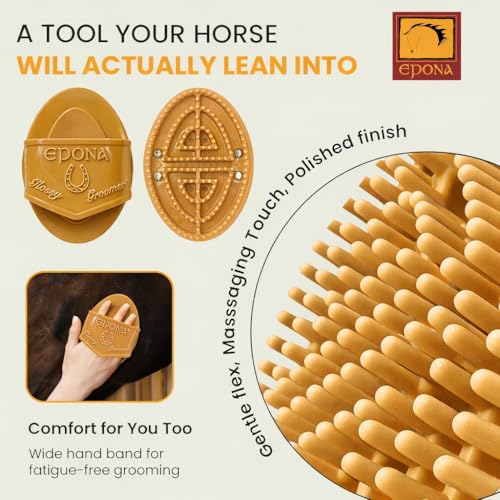 Epona Hay Flexible Glossy Curry Comb for Horses – Soft, Ergonomic Grooming Brush with Flexible Tines for Deep Cleaning, Massage & Shedding Care (Hay) - color: Hay